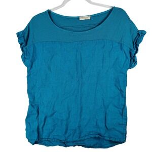 Bellambra Linen Blouse Top Made in Italy Teal Blue S Lagenlook Boho‎ Old Money